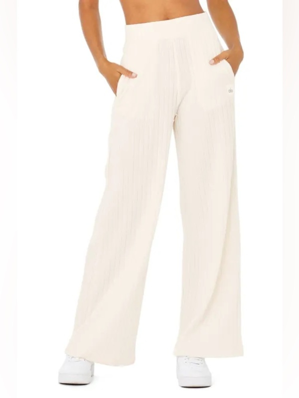 ALO Take Comfort Rib Wide Leg Pants in Cream